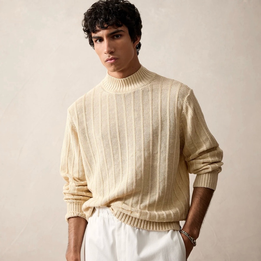 🌿Todd Snyder Linen Mock Neck Sweater in Bisque🌿